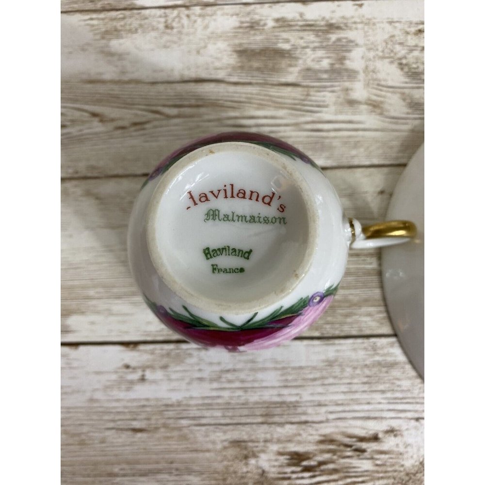 Haviland Malmaison Cup and Saucer Purple Fishing Scene Antique HTF - Picture 5 of 11